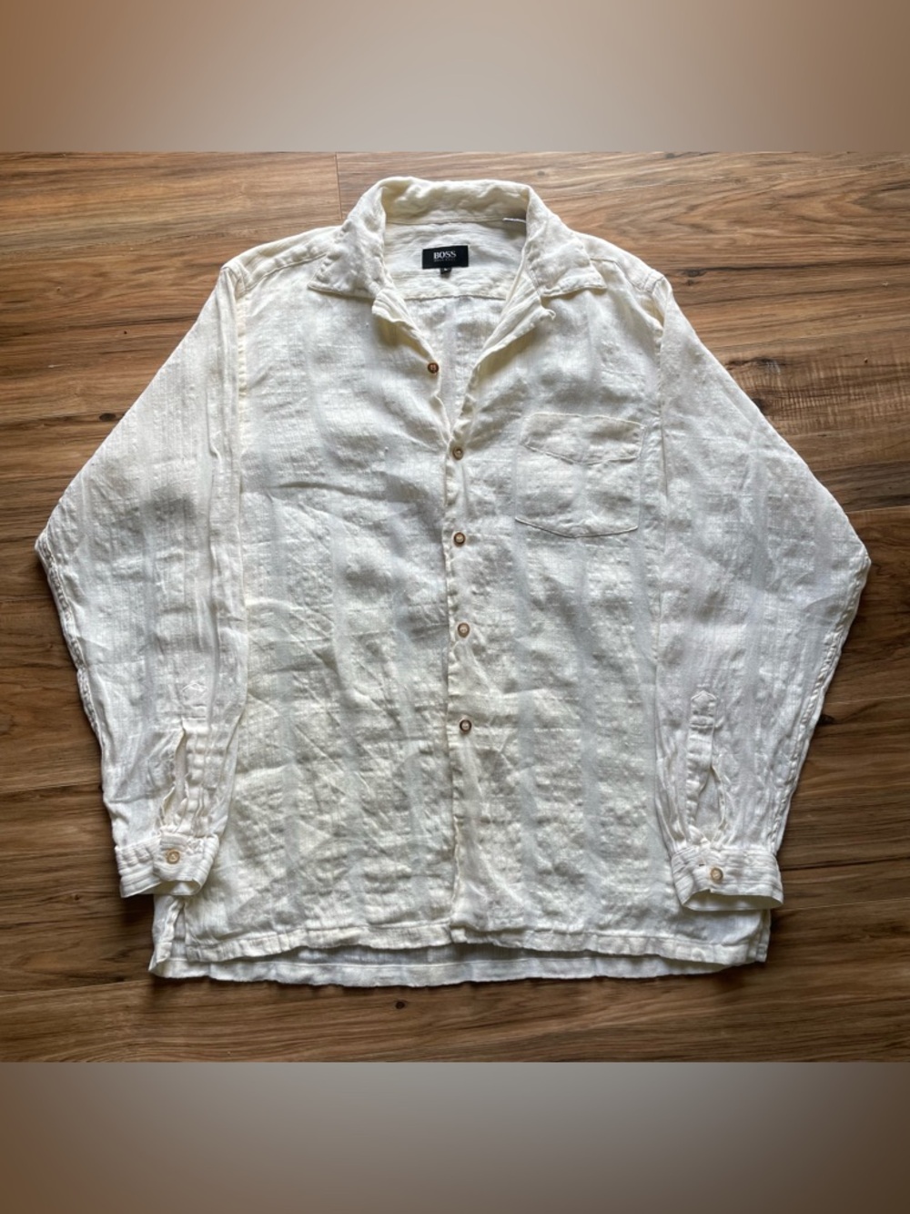 Hugo Boss Cream Linen Button-Down Shirt